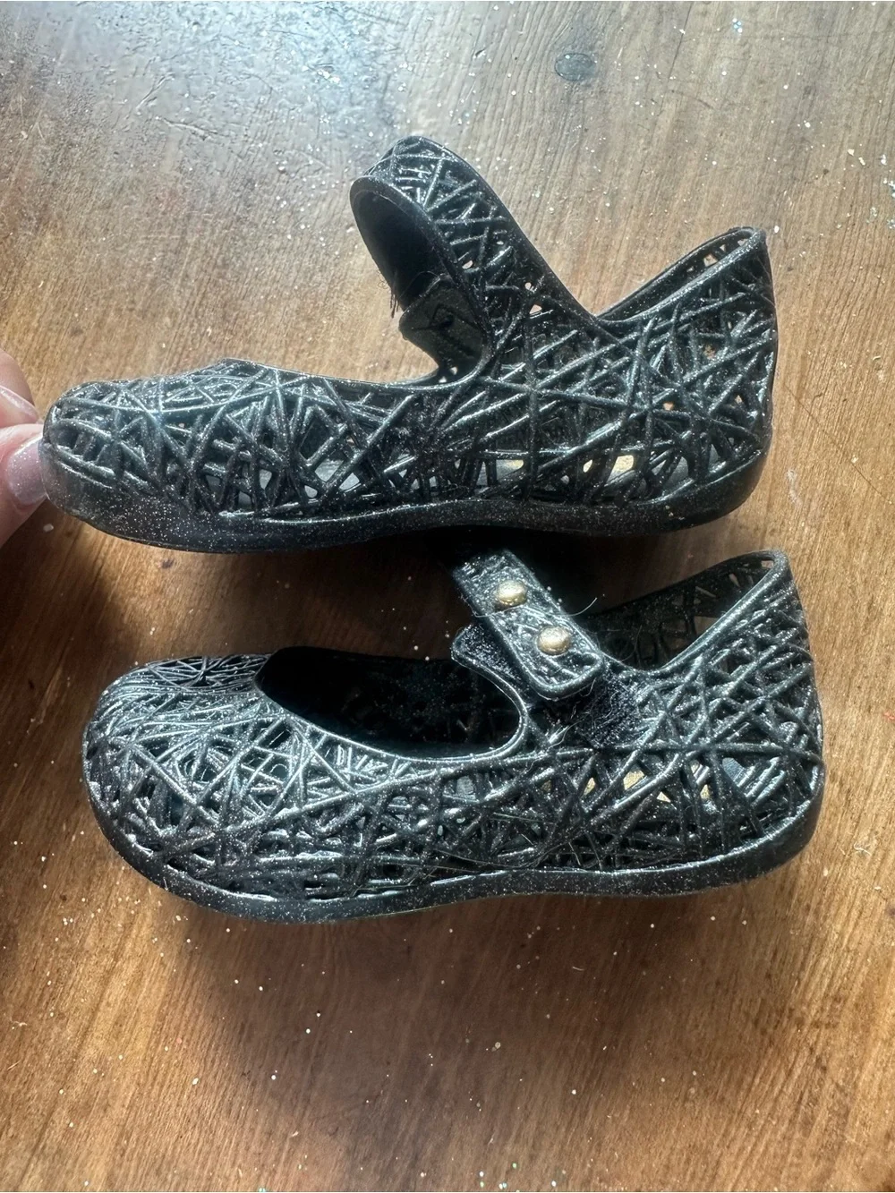 Mini Melissa Black Glitter Mary Jane Sneakers
